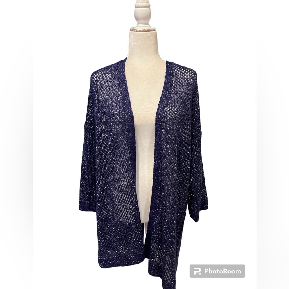 Chico’s
Open Knit Metallic Open Front Cardigan size 3/ XL Purple